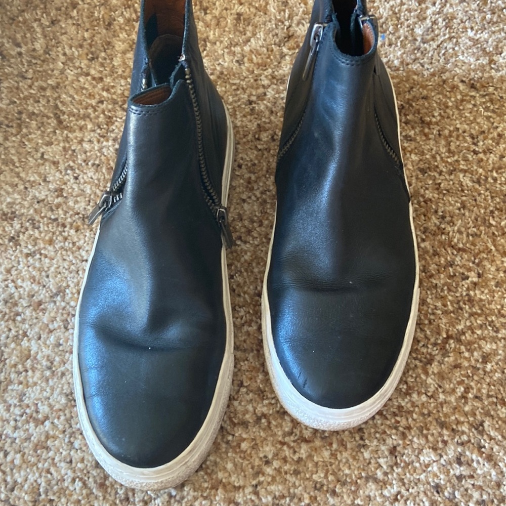 Black leather high top sneakers